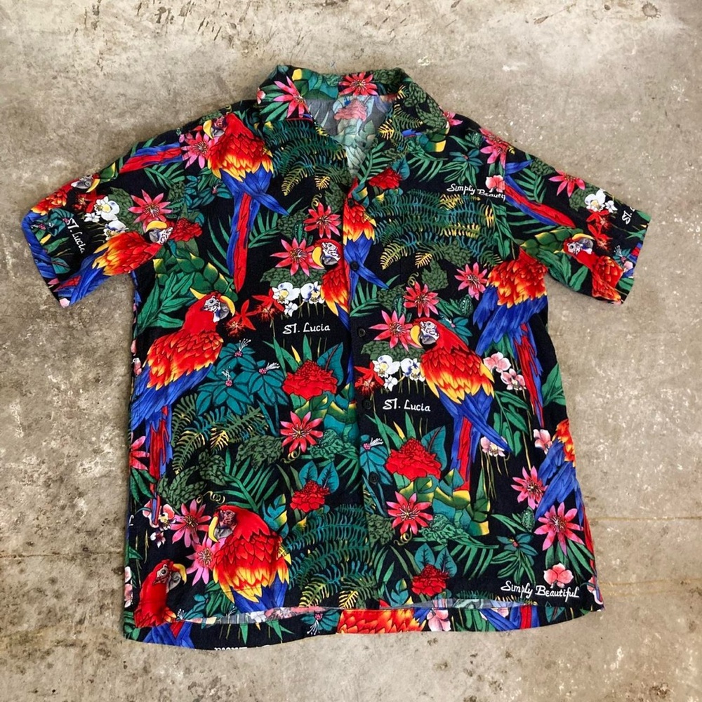 Simply Be Red and Green Casual Button Down Shirt with Tropical Vibe
